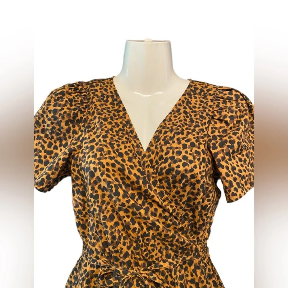 Madewell Flutter Sleeve Leopard Print Cotton Wrap… - image 6